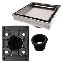 SereneDrains 304 Stainless Steel Tile in Square Brushed Nickel Shower Drain Kit with Drain Base Hair Catcher Strainer Grate Cover Bathroom Floor Insert