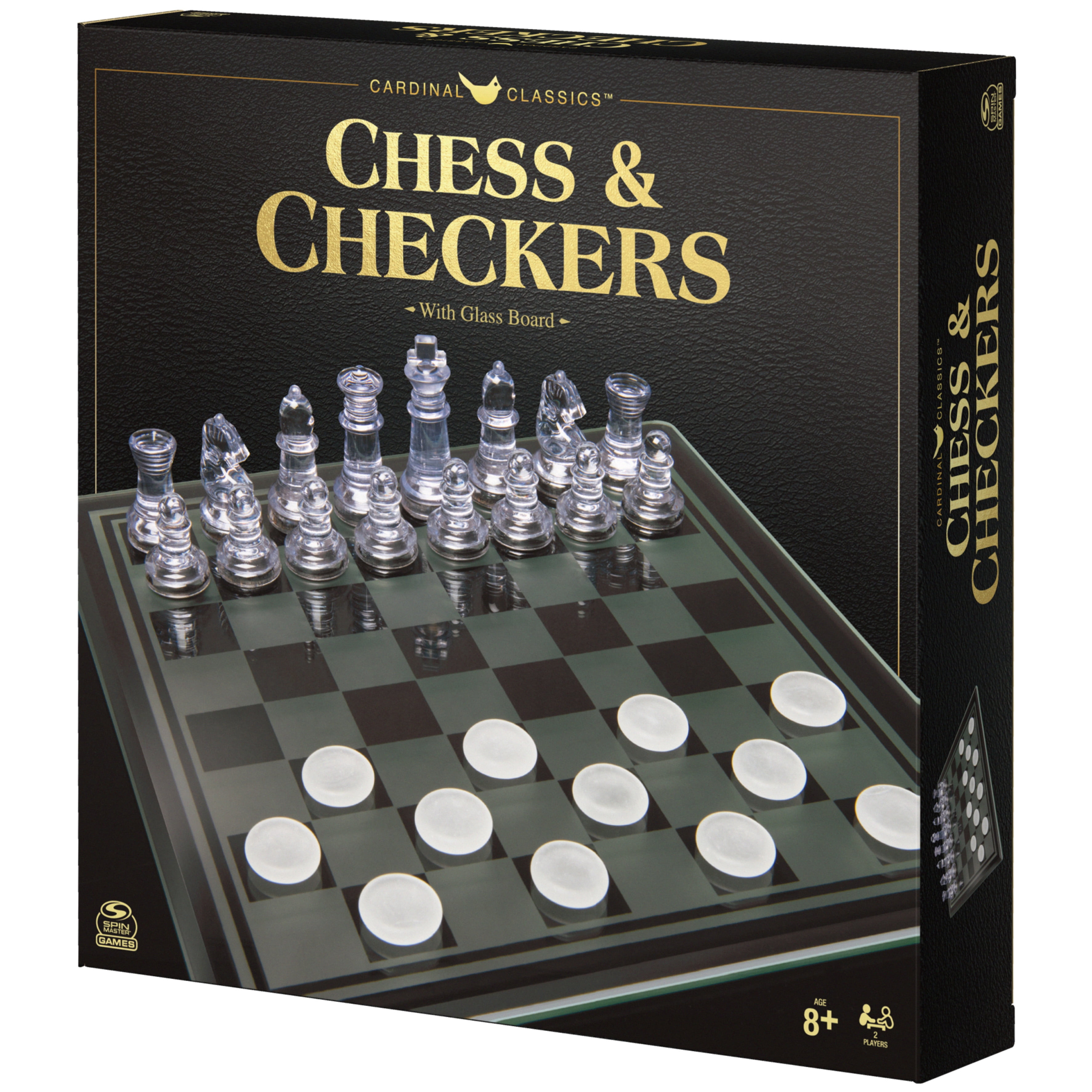 Clear Chess and Checkers Set with Glass Gameboard, for Adults and Kids Ages  8 and up