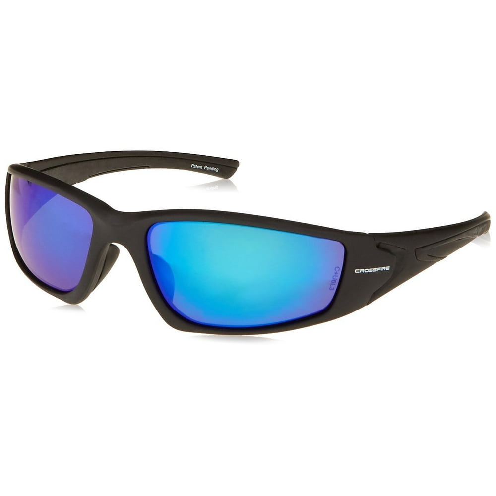 RPG Crossfire Safety Glasses Polarized HD Blue Mirror Lens Matte Black Frame, 99.9 protection