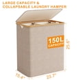 thumbnail image 4 of BGTREND 150L Double Laundry Basket with Lid, Clothes Hampers for Laundry with Bamboo Handles and Removable Liner Bags, Collapsible Laundry Sorter Dirty Clothes Hamper (Beige), 4 of 8