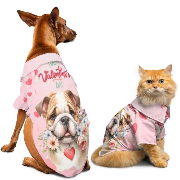 Happy Valentine's Day Bulldog holding flowers Hawaiian Summer Shirt for Small Medium Large Dog Cat Dog Lover Gifts Idea - 03005
