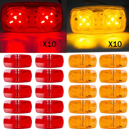 20x Double Bullseye 10LED Clearance LED Light Amber&Red Trailer Side Marker Lamp
