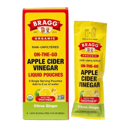 Bragg Organic Apple Cider Vinegar Citrus Ginger Pouches, 1.25 fl oz, 6 Count