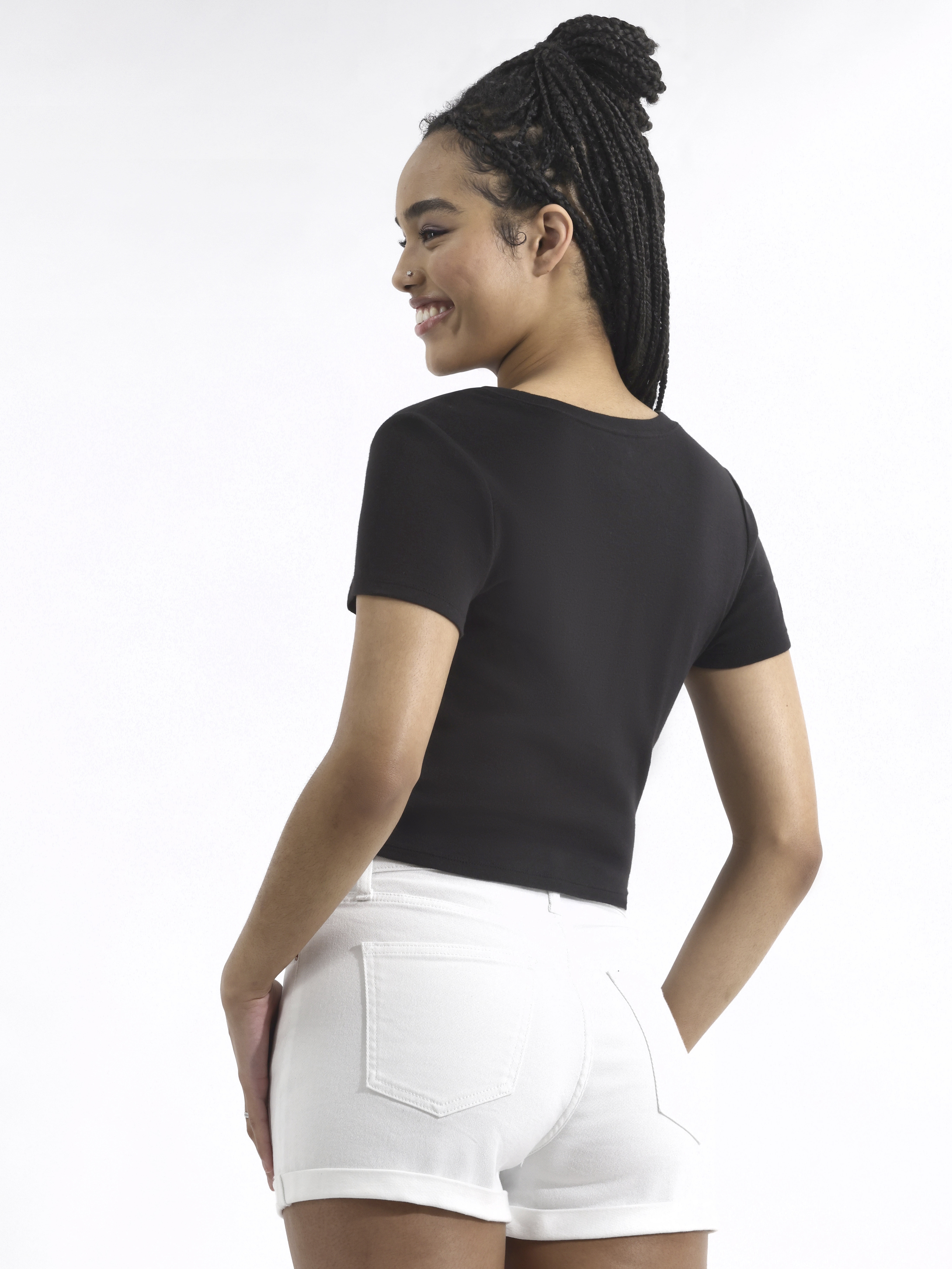 No Boundaries Cropped Boxy Cotton Tee with Short Sleeves, Women's