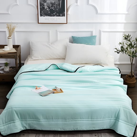 AUQ Summer Blanket for Bed,Skin Friendly Plain Print Washed Cotton Bed Blanket,Cool Comforter for Hot Sleeping,Ventilated Blanket,Warm Full Size Blanket