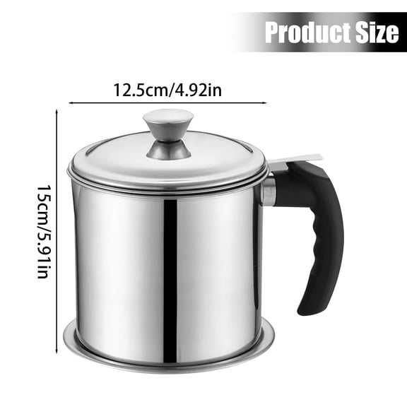 Stainless Steel Oil Strainer Pot - 1.4L Kitchen Grease Filter Container - Fine Mesh Oil Filter for Frying Cooking - Reusable Oil Cleaning Storage Pitcher