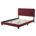 thumbnail image 4 of Tufted Platform Bed Frame, Full Size, Velvet, Red, Modern Contemporary Urban Design, Bedroom Master Guest Suite, 4 of 8