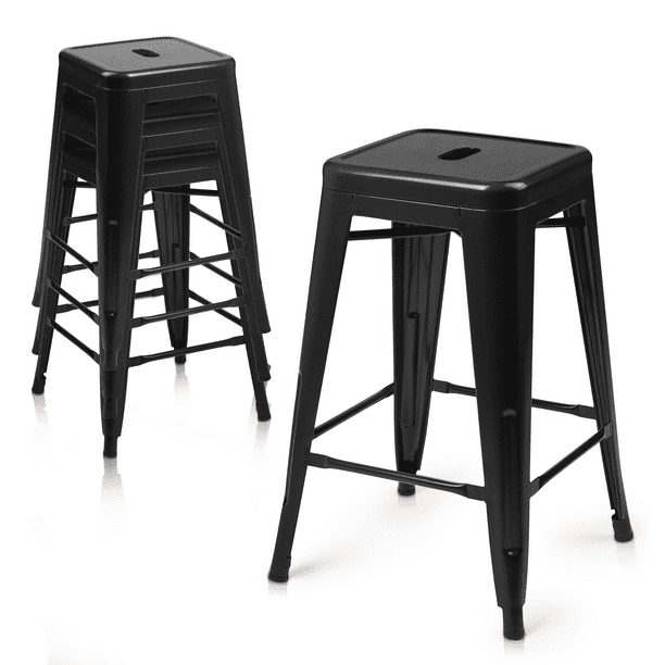 MoNiBloom Set of 4 Modern Metal Bar Stools Stackable Dining Chairs