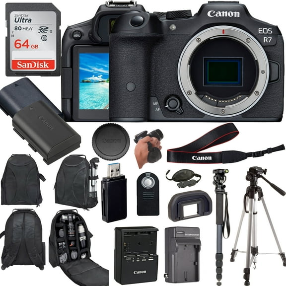Canon EOS R7 Mirrorless Camera (Body Only)   Professional Accessory Bundle (14 Items)