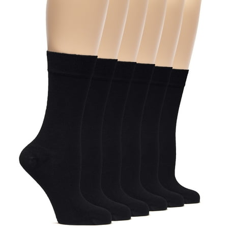 

HUGH UGOLI Womens Soft Bamboo Dress Socks Thin Crew Socks for Business Trouser & Casual Non-Binding & Breathable 6 Pairs Black Shoe Size: 6-9