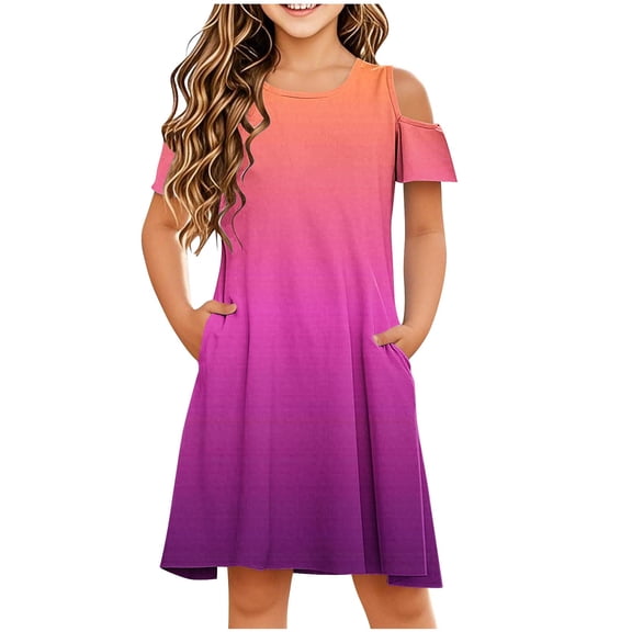 Zpanxa Dresses for Girls, Sleeveless Stretchy Dress A Line Twirly Skater School Recital Dress Short Sleeve Round Neck Dress Orange 11 Years
