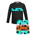 thumbnail image 4 of Bathing Suits for Teens Rash Guard Swimsuits Set for Boys Hawaiian Print Long Sleeve Swim Shirt with Swim Trunks Vacation Modest Two Piece Swim Set for 3-14Years, 4 of 7