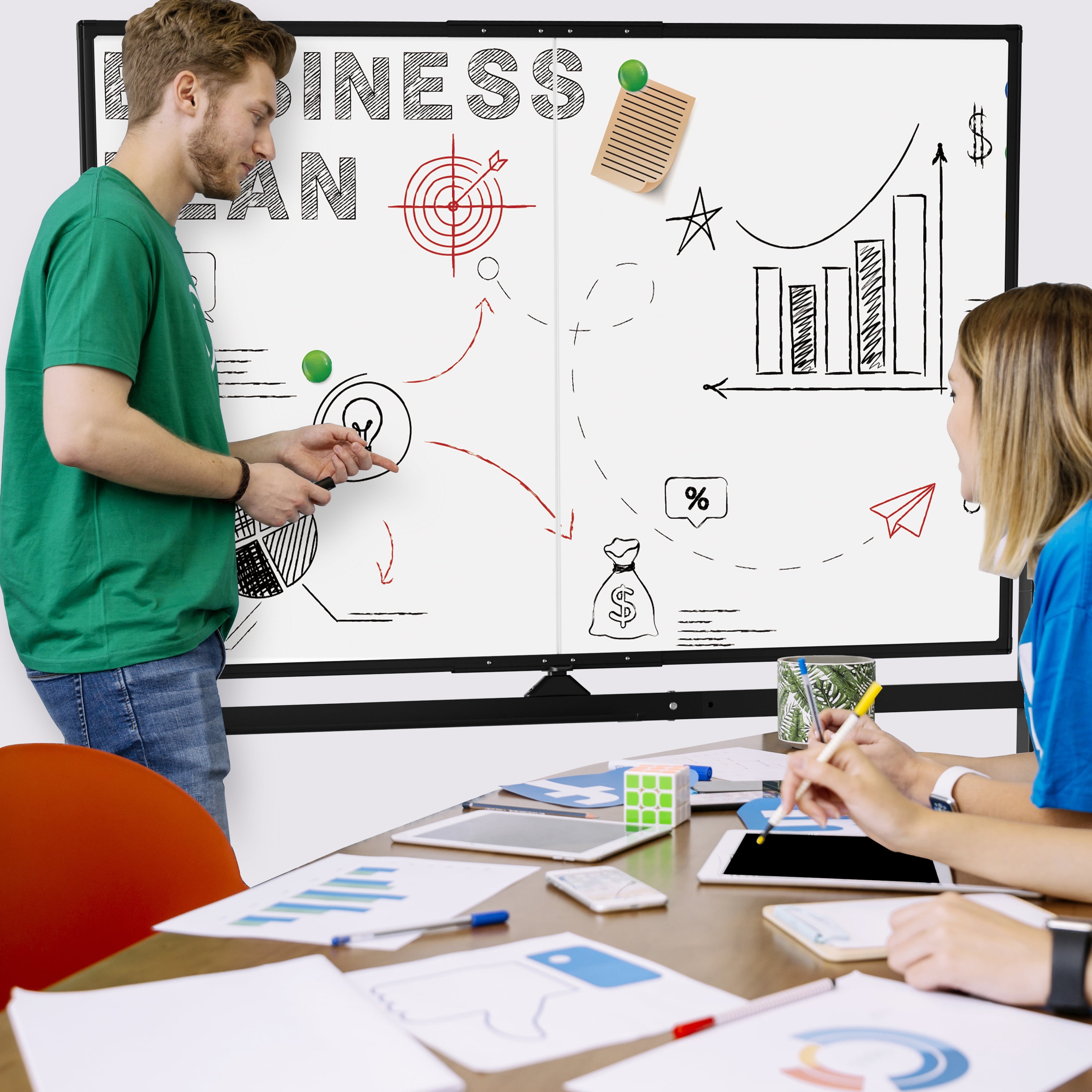 Tooloton Large Rolling Whiteboard on Wheels, 48 x 36 Inches with Stand, 4' x 3' Magnetic Dry Erase Board Easel, Black