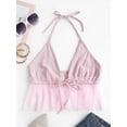 thumbnail image 2 of ZAFUL Swimwear Top Tulle Panel Tie Halter Top Pig Pink XL, 2 of 5