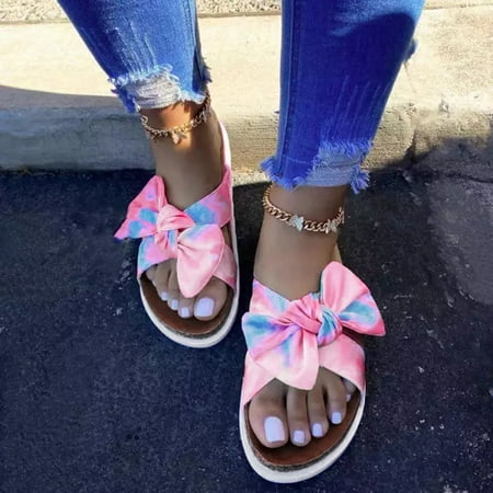 

Fanxing Sandals for Women Summer Outdoor Casual Beach Shoes Bowtie Cute Strappy Sandal Comfort Footbed Open Toe Flats
