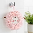 thumbnail image 2 of Unique Bargains Cute Sheep Animal Chenille Soft Hanging Hand Towel Pink 6" x 6", 2 of 6