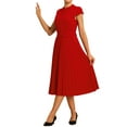 thumbnail image 4 of INSPIRE CHIC Women's Pleated Dress Mock Neck Cap Sleeve Belted A-Line Dresses L Red, 4 of 6