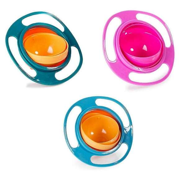 Set Of 3: Magic Bowl 360 Degree Rotation Spill Resistant Gyro Bowl With Lid For Toddler Baby Kids Children