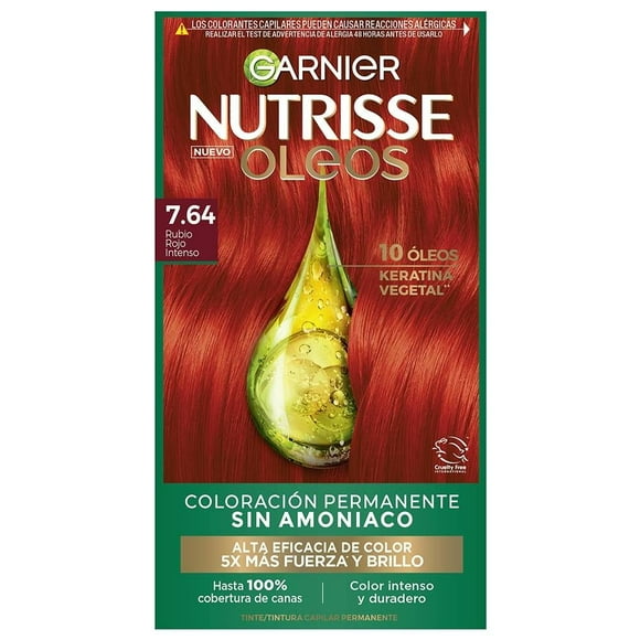 Tinte permanente para cabello Garnier Nutrisse sin amoniaco Tono 7.64 Rubio Rojo Cobrizo