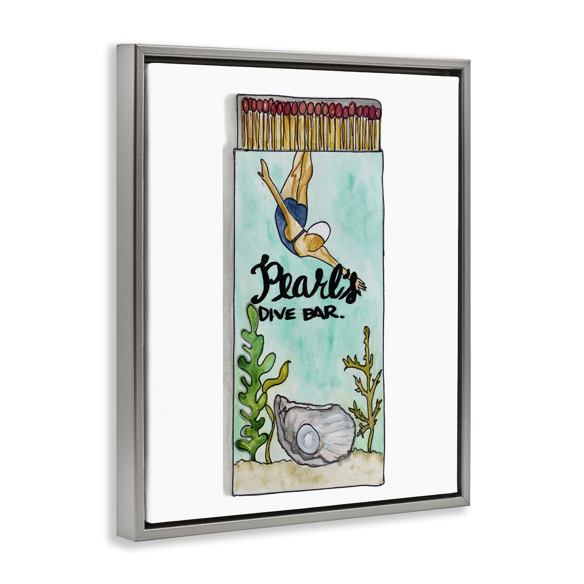 Stupell Industries Pearl Dive Matchbook Gray Framed Floater Canvas Wall Art, design by Nola James