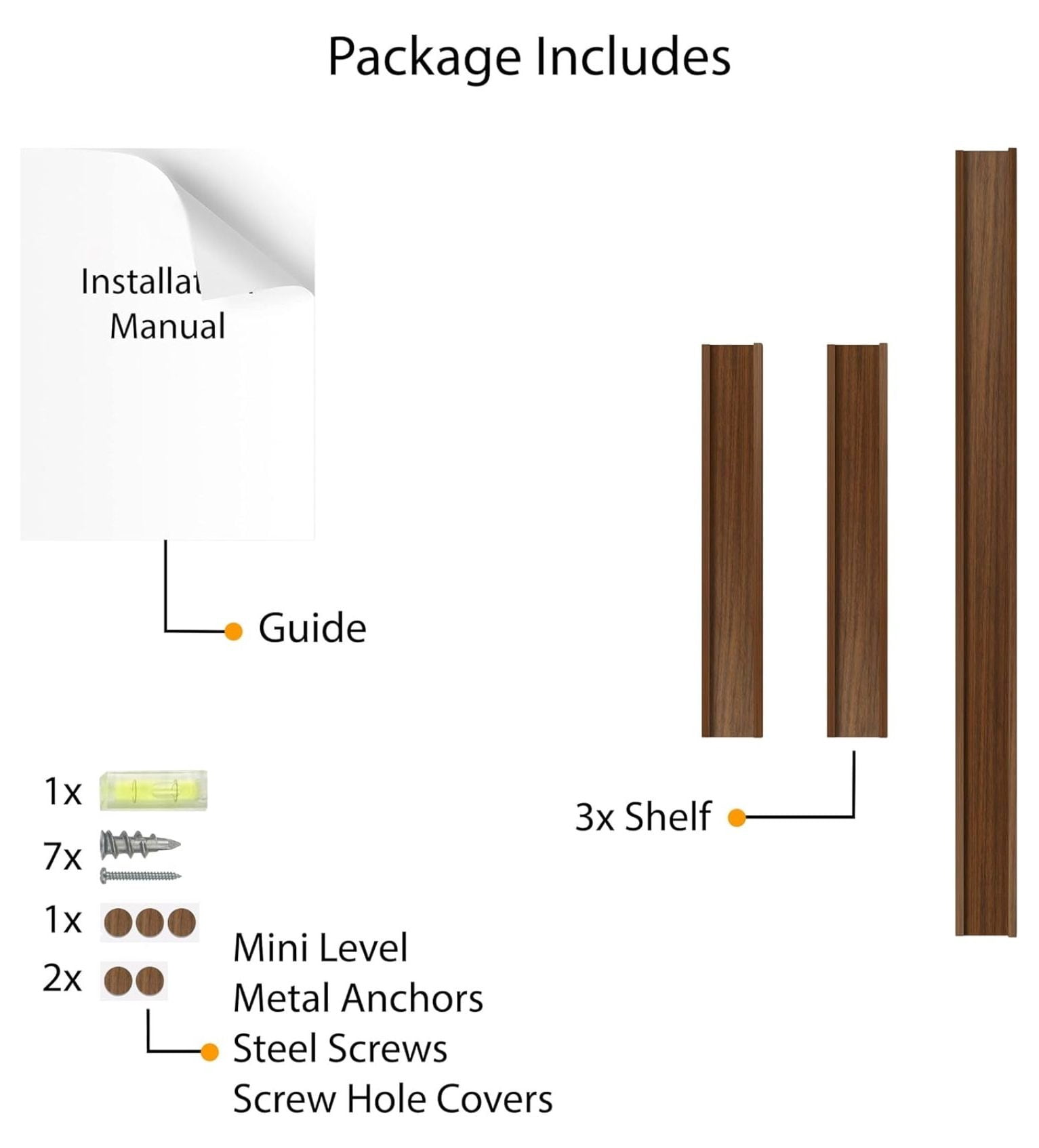 Floating Shelves Set of 3, Picture Ledge for Wall Decor - Walnut - Living Room, Bedroom, Office - Book Display, Multi Size