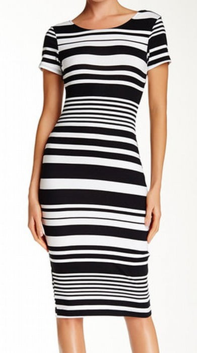 WAYF - WAYF NEW Black Womens Size Large L Striped Stretch Bodycon Dress ...