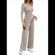 thumbnail image 2 of Conjuntos de Dos Piezas para Mujer, para Estar en Casa, para Otoño, con Suéter de Cuello Henley, Pantalones Anchos y Chándal Caqui L, 2 of 8