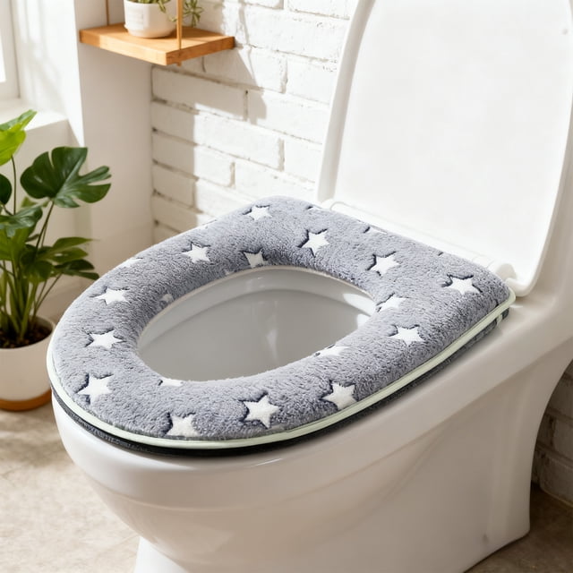 Funda lavable para asiento de inodoro | Cojín de terciopelo suave y afelpado para asiento de inodoro para mayor calidez en invierno | Alfombrilla de baño luminosa para la noche