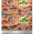 thumbnail image 1 of Soimoi Modal Satin Fabric Scissor,Buttons & Machine Sewing Print Fabric by Yard 42 Inch Wide, 1 of 1