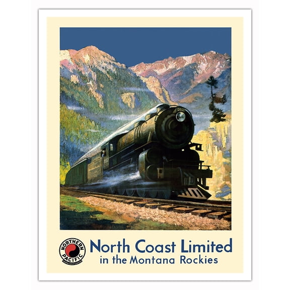 North Coast Limited in the Montana Rockies - Northern Pacific Railroad - Vintage Travel Poster by Gustav Wilhelm Krollmann c.1920s - Fine Art Matte Paper Print (Unframed) 11x14in
