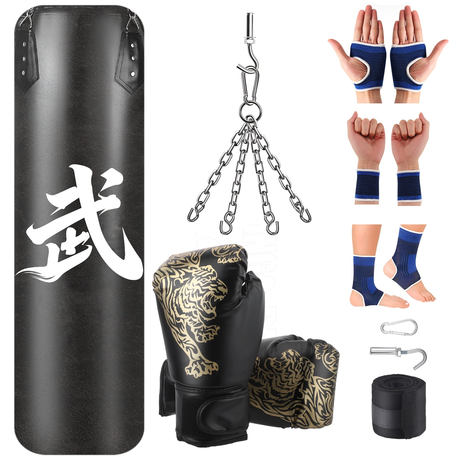 AMTPM Punching Bag for Adults, 4ft PU Leather Heavy Boxing Bag Set with 12oz Boxing Gloves, MMA Karate Kickboxing Boxing Home Gym Martial Art - Unfilled