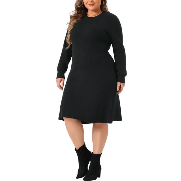 DARING DIVA Plus Size Sweater Fall Crew Neck Long Sleeve Dress 1X Black