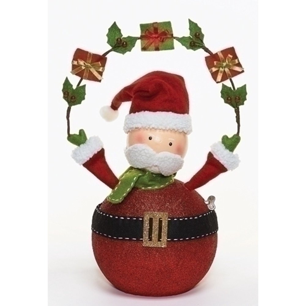 13" Red and Green Animated Santa Claus with Gifts Christmas Figurine