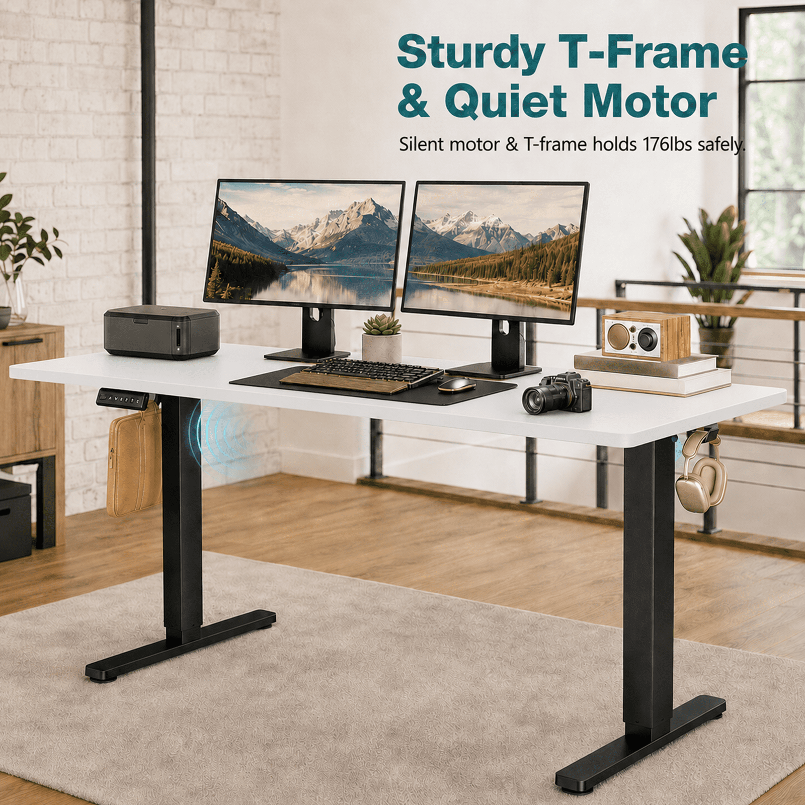 Alvantor Standing Desk, 28.7''- 48'' Height Electric Height Adjustable Home Office Desk with 3 Memory Presets, Sit and Stand Up, T-Shaped Frame
