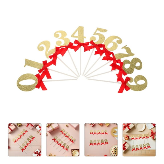 TABLZONE 10-Pack Golden Number Cake Toppers for Birthday Party Decorations and Special Celebrations