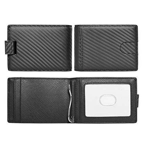 Black Slim Real Leather Carbon Fiber Patterns RFID Blocking Bi-fold Wallet