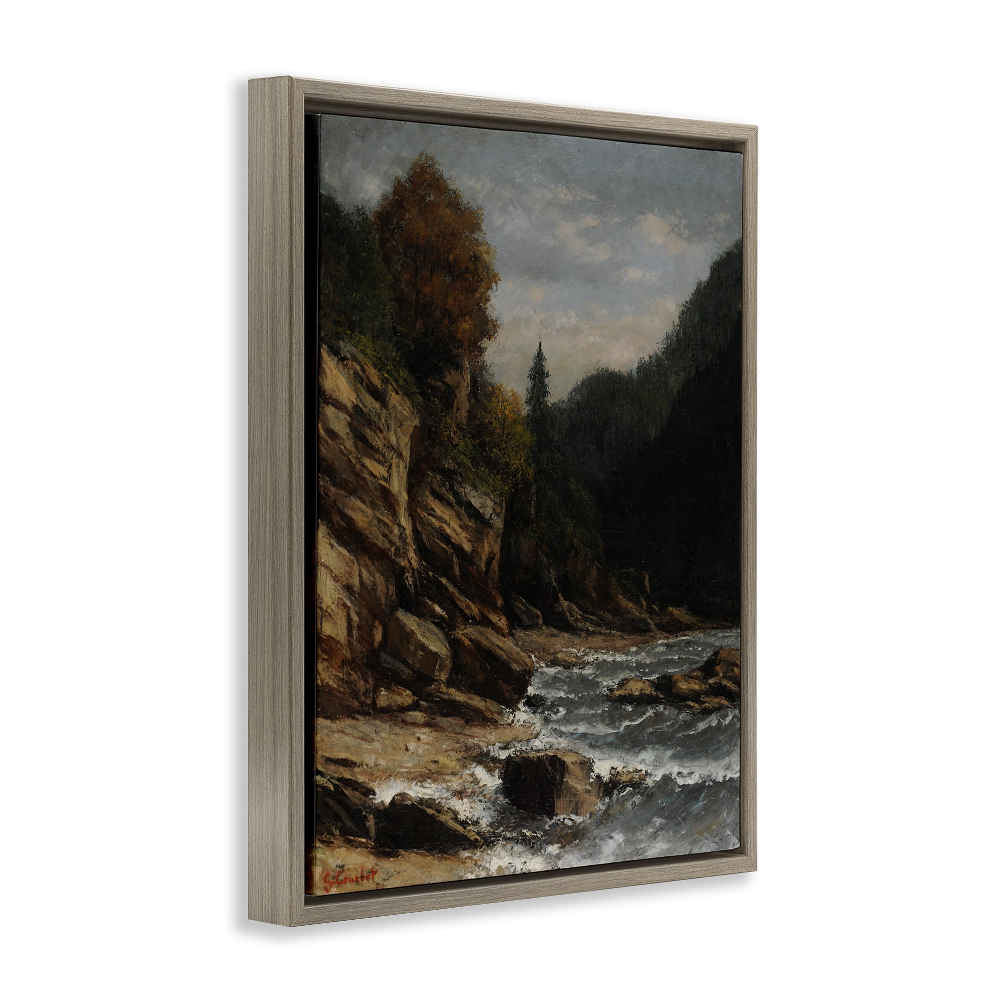 Stupell Industries Classical Ocean Tide Landscape & Nature Painting Brown Floater Framed Canvas Art Print Wall Art, 25 x 31