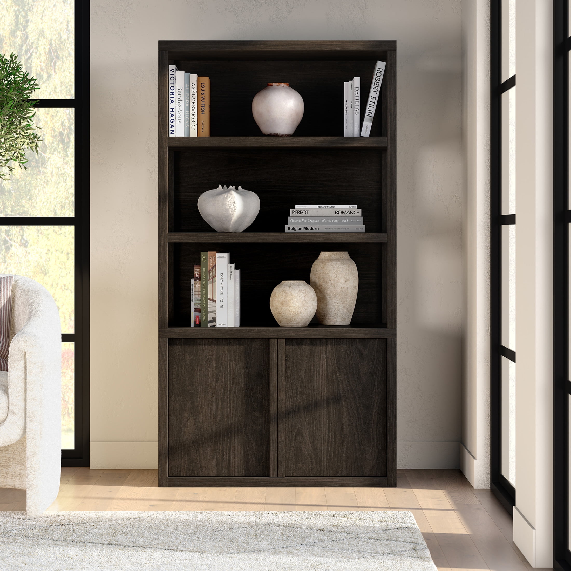 Evelyn&Zoe Modern/Contemporary 67.5" Tall Alder Brown Bookcase