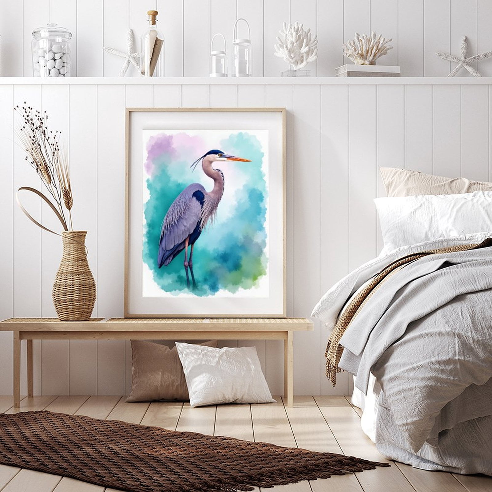 Diamond Art Kits for Adults - 5d Blue Heron Watercolor Art Diamond Painting for Adults, Diamond Art for Adults Beginners, Diamond Painting Kits for Adults for Home Wall Decor