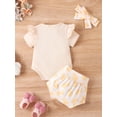 thumbnail image 6 of WIBACKER 3Pcs Newborn Girls Easter Outfits Baby Cotton Ruffle Sleeve Romper+Bloomer Shorts Clothes Set, 6 of 10