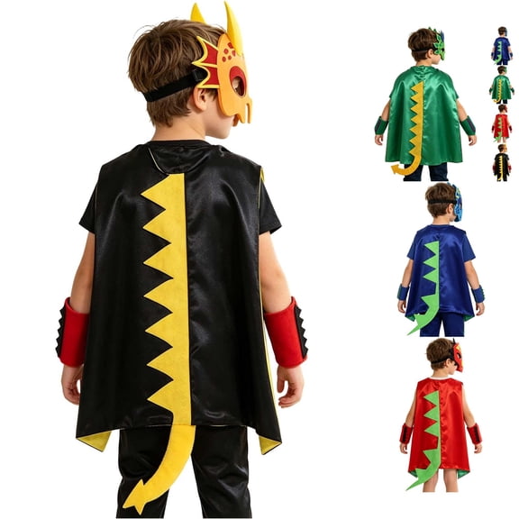 REDARER Kids Dinosaur Cosplay Cape Set with Mask Wrist Tail for Halloween Party Trick or Treat Pretend Play Stage Performance Fancy Dress Outfit,3-8 Years