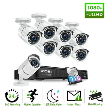 ZOSI H.265  8CH 5MP Lite DVR 1080P Outdoor CCTV Security Camera System Home Surveillance 1TB Hard Drive, 120ft Night Vision, Motion Alert