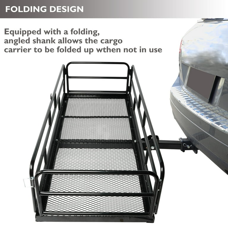 60 X 24 X 14 Folding Hitch Mount Cargo Carrier 500lb Heavy Duty Capacity Rear Cargo Luggage Rack Basket Foldable Hitch Mount Cargo Trailer Fits 2 Receiver for Car SUV Camping Traveling