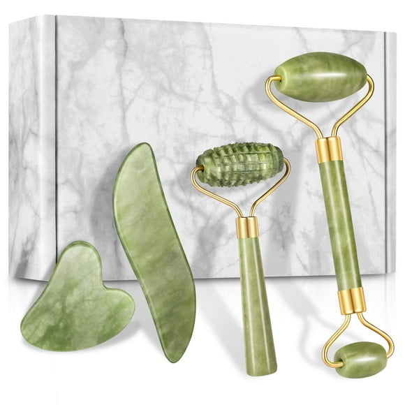 Set Jade Roller & Gua Sha Charmonic de 4 piezas para rostro y cuerpo