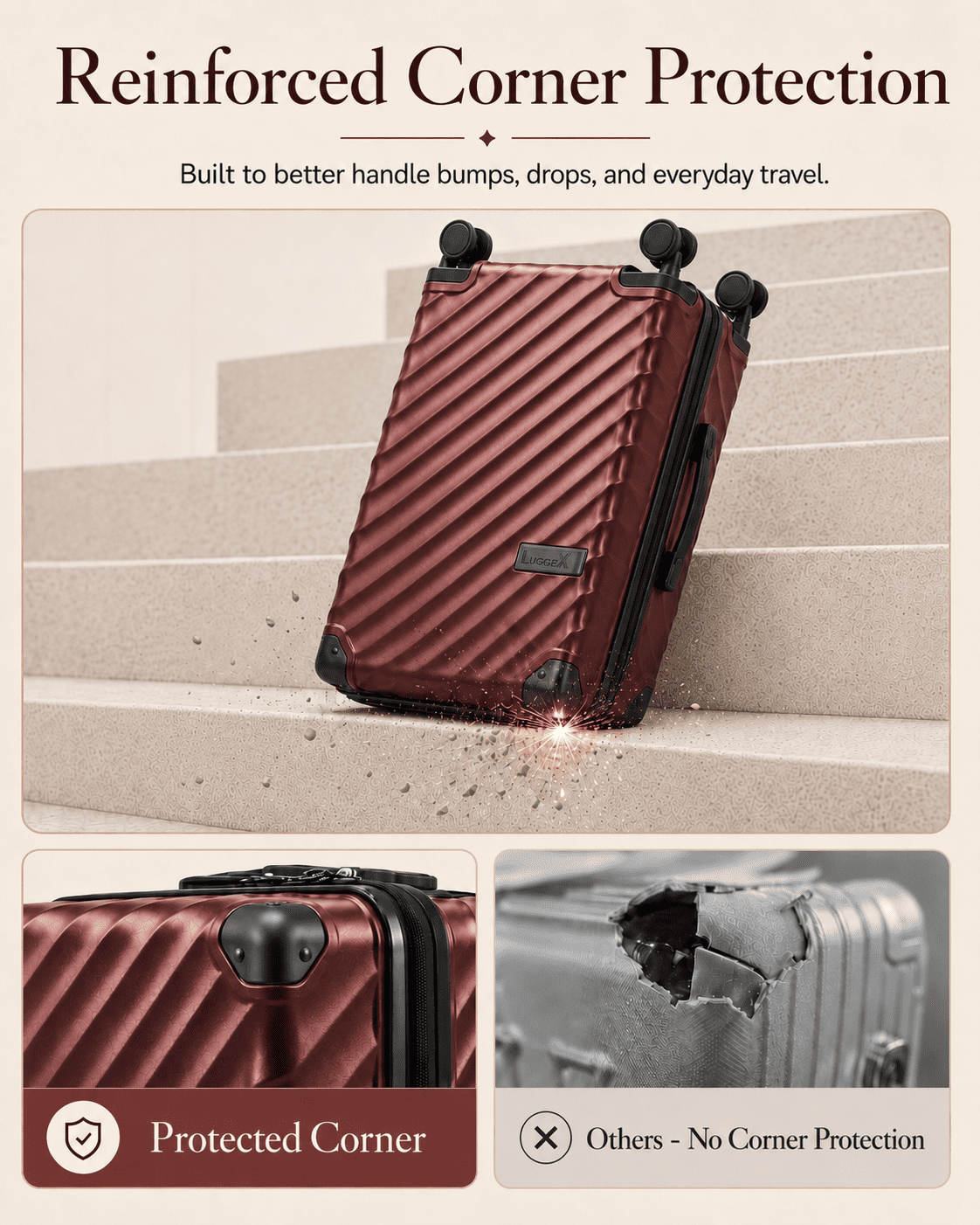 20" Carry-on Polycarbonate Expandable Hardshell Luggage,Cherry