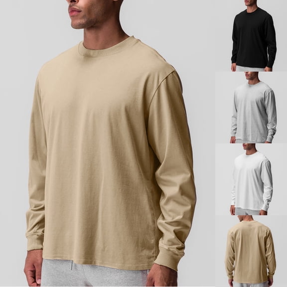 Zedker Men's Long Sleeve T-Shirts 100% Cotton Heavyweight Pre-Shrunk Casual Basic Tee Long Sleeve Shirt for Men