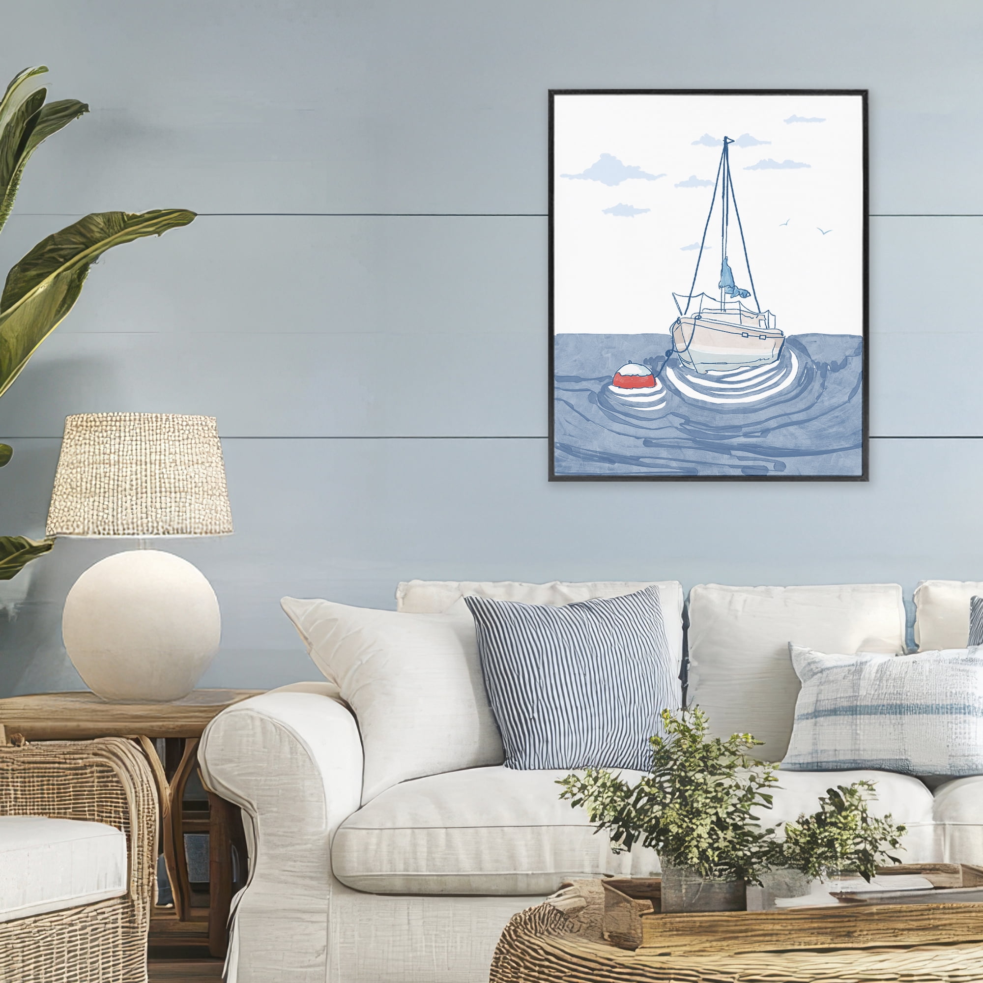 Stupell Industries Cool Tone Sailboat Floating Black Framed Giclee Art, design by Melissa Tilley