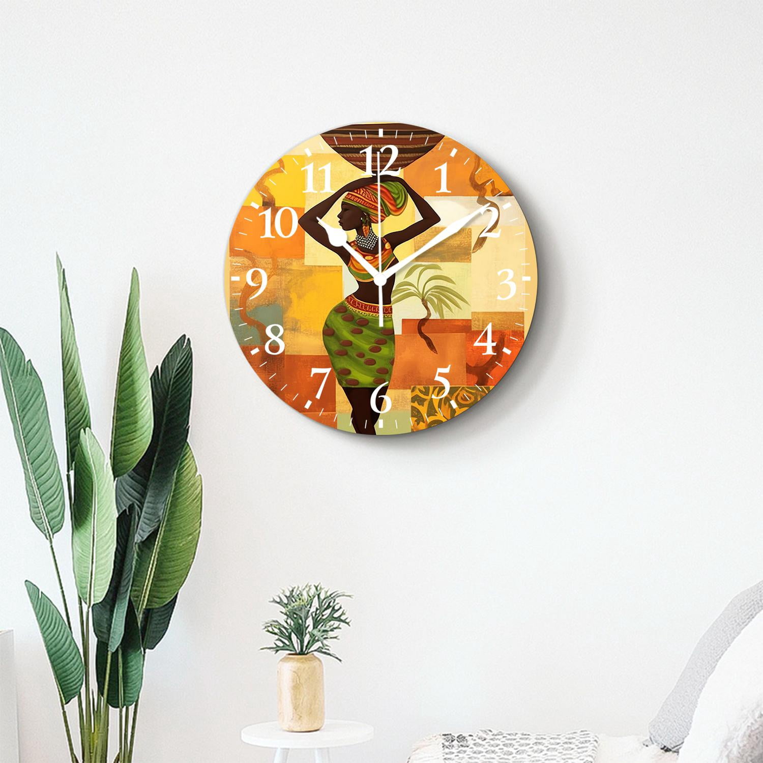 12 Inch Wall Clock Battery Operated Silent Clock Decorative for Office, Kitchen, Outdoor, Living Room，indian Woman Picture