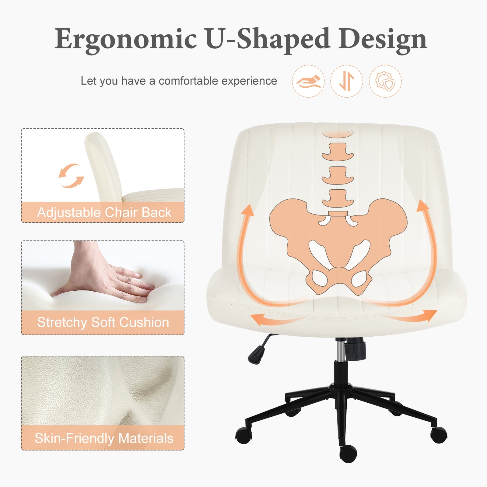 Gianna Armless Office Chair Adjustable Swivel Ergonomic Desk Chair with Wheels for Home Office