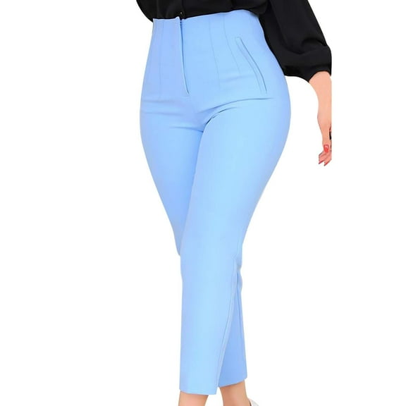 WNEGSTG Pants for Women Plus Size High Waisted Stretch Work Casual Pants Business Straight Trouser with Pocket